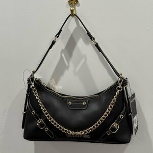 True Religion Black Shoulder Bag with Gold Chain